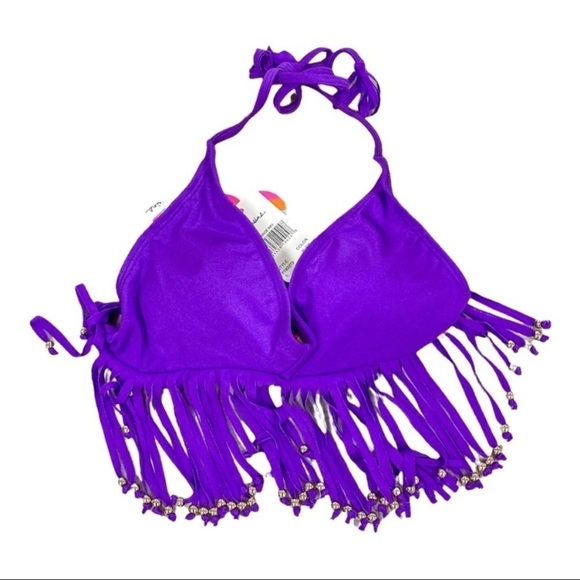 NEW Raisins Bikini Set 2 Piece Swimsuit Purple Fringe Bra Cocoa Beach Bottom M - Picture 3 of 8